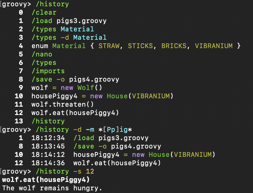 Usage of the /history command