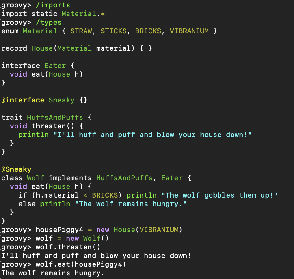 Usage of the /types command
