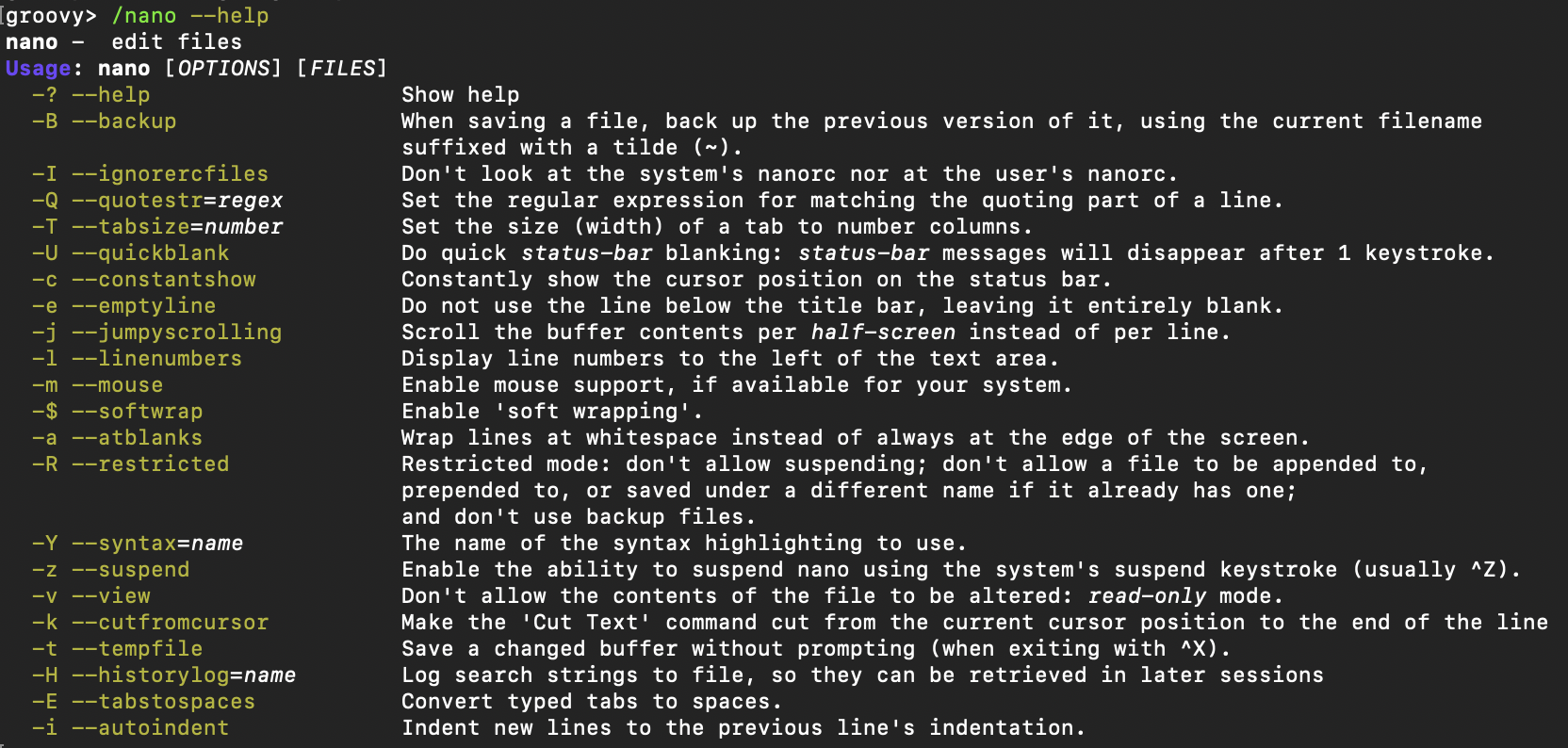 Help for the /nano command