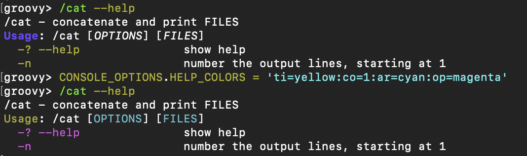 Colors for --help